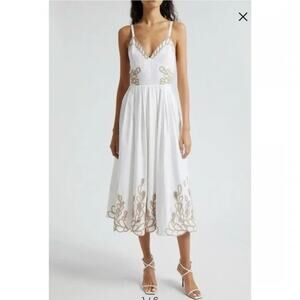 Christian Lacroix Embroidered Linen Blend Midi Dress Sundress White Large